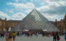 中國風巴黎盧浮宮廣場的玻璃金字塔图片