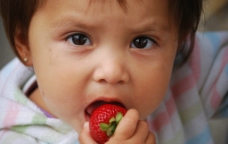 吃草莓的小女孩图片