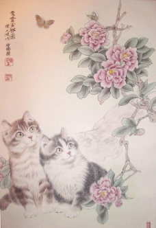 国画牡丹猫图片
