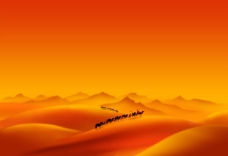 PSD文件红黄色沙漠骆驼队风景psd分层文件