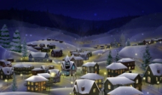 漫画 雪景 夜晚图片